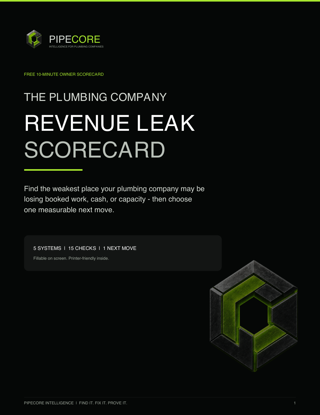 Cover of the PipeCore Plumbing Company Revenue Leak Scorecard